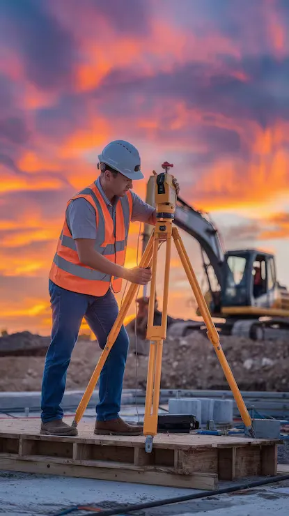 Topógrafo operando un instrumento en obra